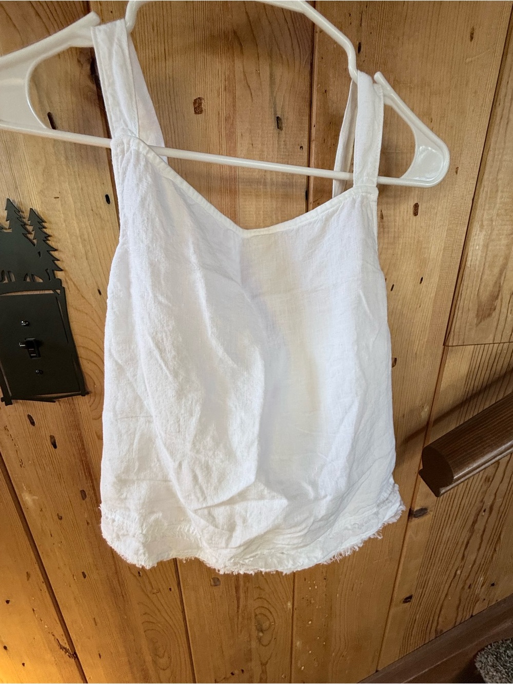 cloth & stone White Linen-Blend Tank with Frayed Hem~ Size Large